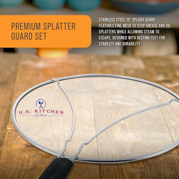U.S. Kitchen Supply Stainless Steel Splatter Guard 13" Fine Mesh Cover - Image 3
