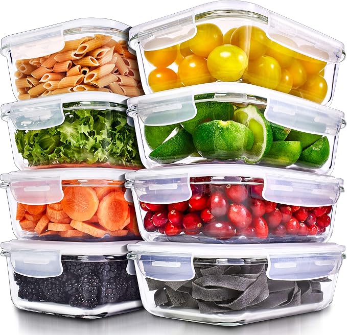 PrepNaturals 8 Pack 36 Oz Glass Meal Prep Containers by Prep+Naturals