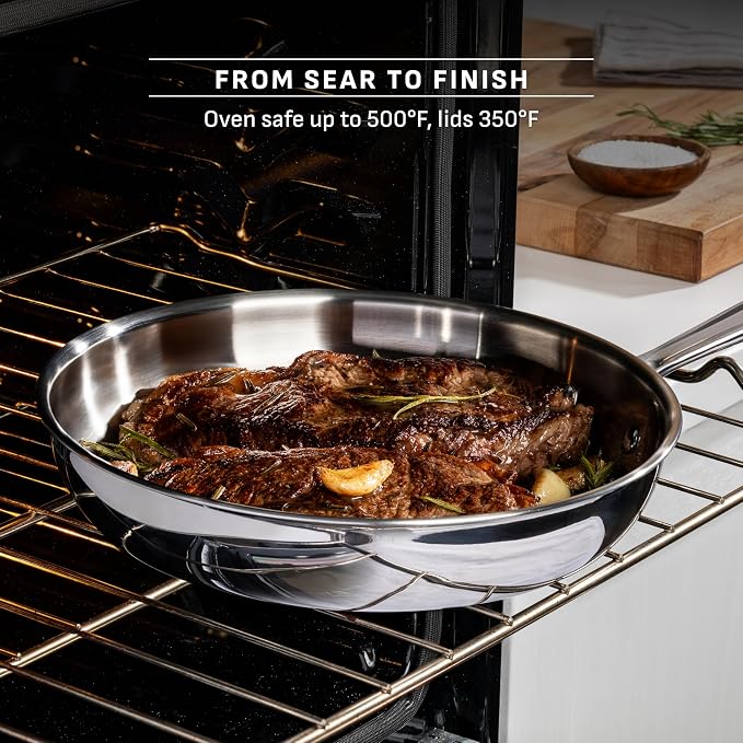 T-Fal Pro Tri-Ply Stainless Steel Fry Pan 10 Inch Induction Cookware, Oven Safe - Image 6