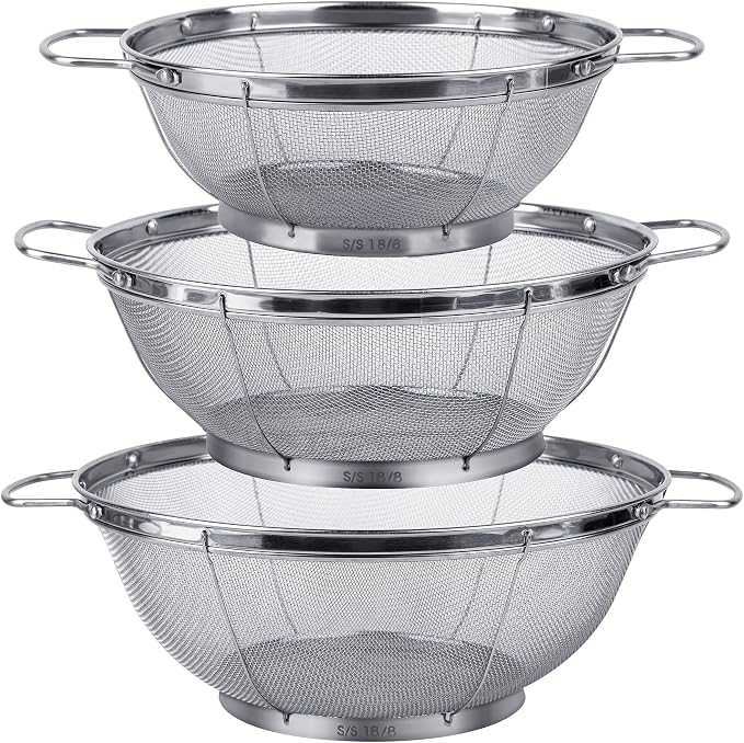 3 Pack 18/8 Stainless Steel Colander Sieves, Mesh Strainer Net Baskets by Tiawudi