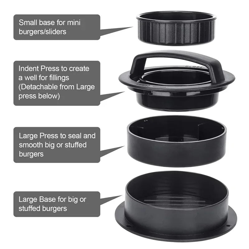 Hamburger Press Patty Maker Burger Press 3 in 1 Non-Stick Meat Beef Veggie Hamburger Mold Kitchen Gadgets to Make Patty