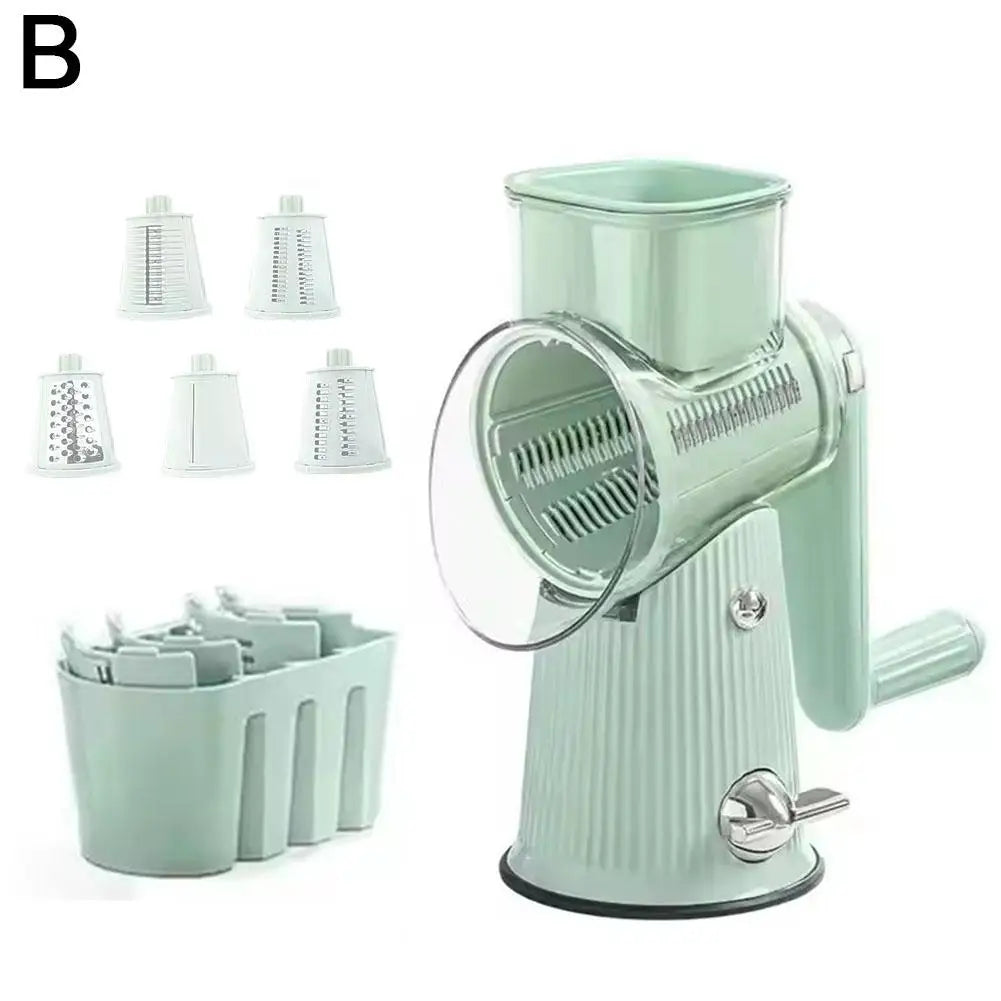 5 In 1 Rotary Cheese Grater With Handle Manual Vegetable Graters Shredder Slicer Nuts Grinder With Strong Suction Base