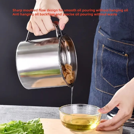 Filter Oil Pot With Strainer Fry Stainless Steel Household Leak-Proof Pot Seasoning Storage Can Grease Container Kitchen Tools