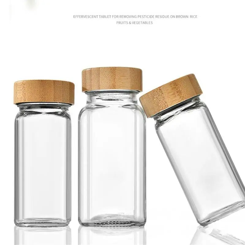 Glass Seasoning Storage Jars With Bamboo Lid Kitchen Salt Shaker Pepper Storage Bottles Spice Organizer Kitchen Spice Jars Set