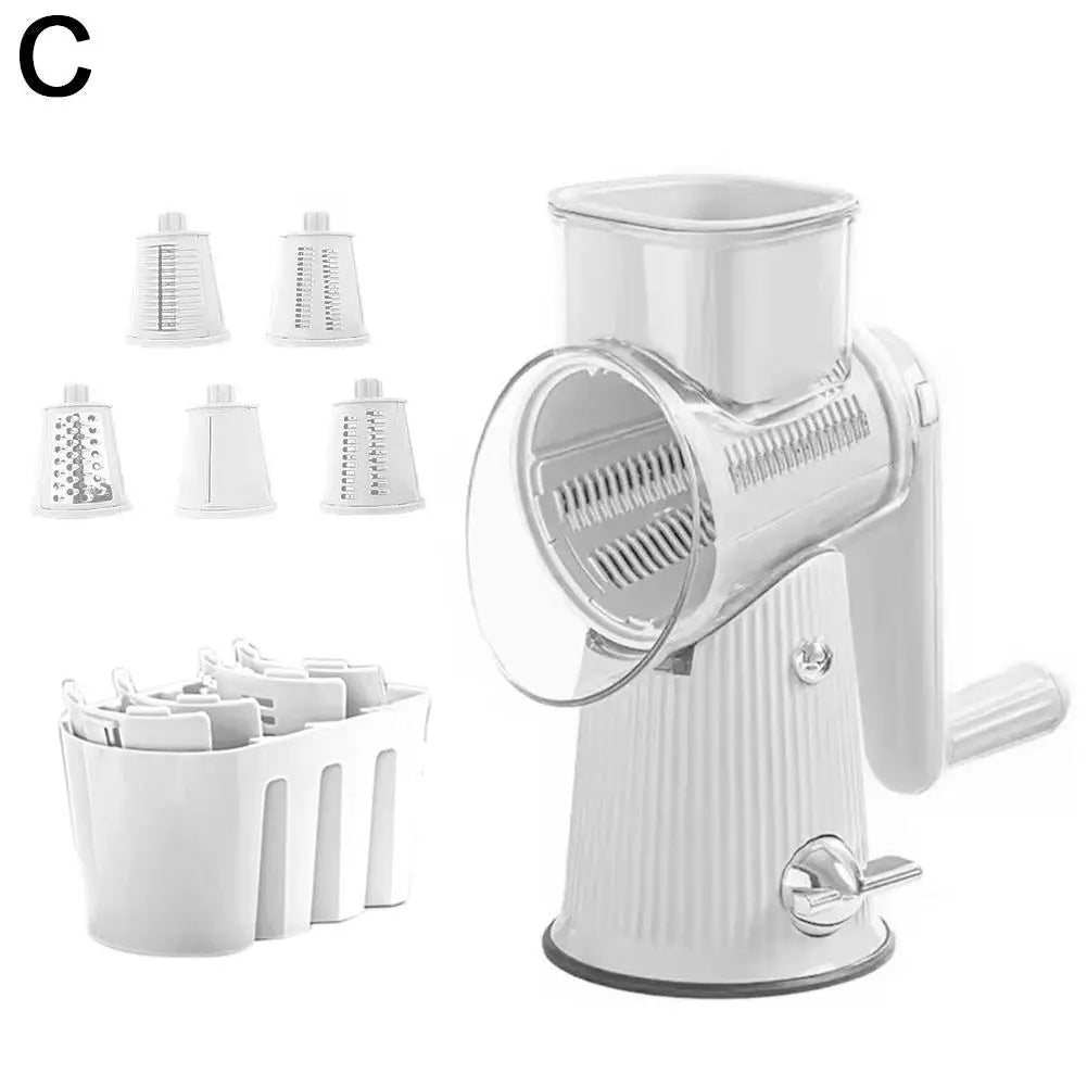 5 In 1 Rotary Cheese Grater With Handle Manual Vegetable Graters Shredder Slicer Nuts Grinder With Strong Suction Base