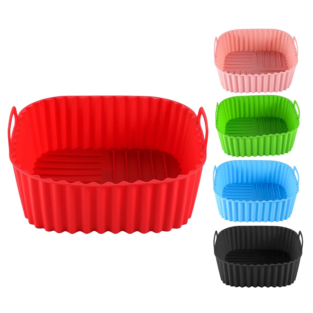 1PC Air Fryer Silicone Baking Tray Square Insulation Tray High Temperature Resistant and Easy to Clean Air Fryer Basket