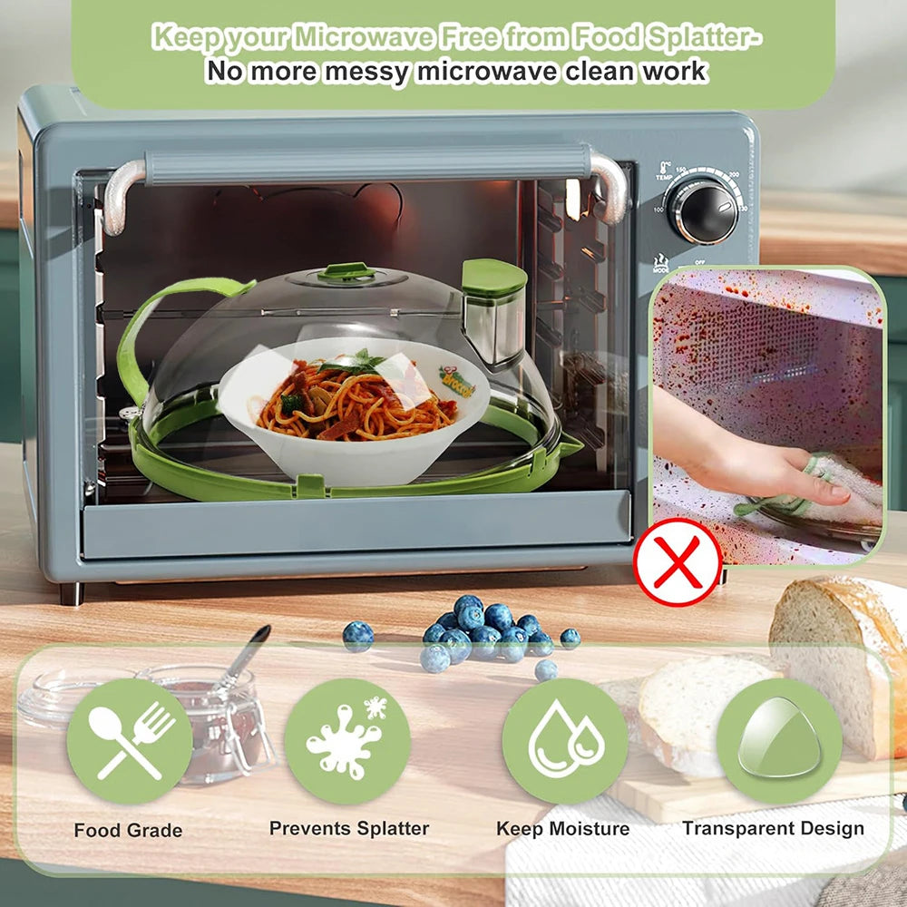 Microwave Food Cover Clear Microwave Splatter Cover with Water Steamer and Handle Kitchen Gadgets for Microwave Heating Cover