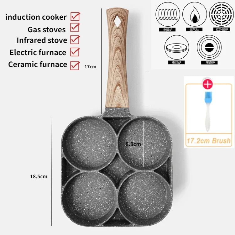 4-hole Omelet Pan Frying Pot Thickened Non-stick Egg Pancake Steak Cooking Pan Hamburg bread Breakfast Maker Induction cooker