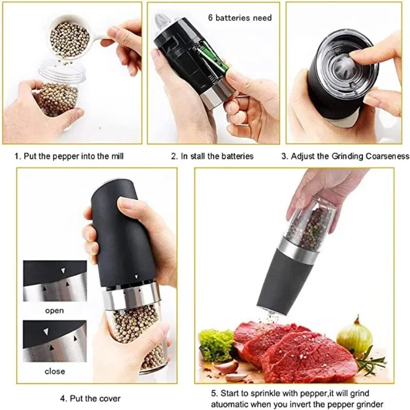 Pepper Mill Electric Herb Coffee Grinder Automatic Gravity Induction Salt Shaker Grinders Machine Kitchen Herb Spice Mill Tools