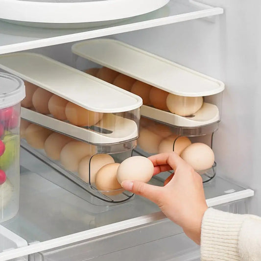 12 Eggs Organizer Dispenser Double-Layer Self-rolling Fridge Egg Holder Detachable Non-Slip Kitchen Storage Rack Storage Box