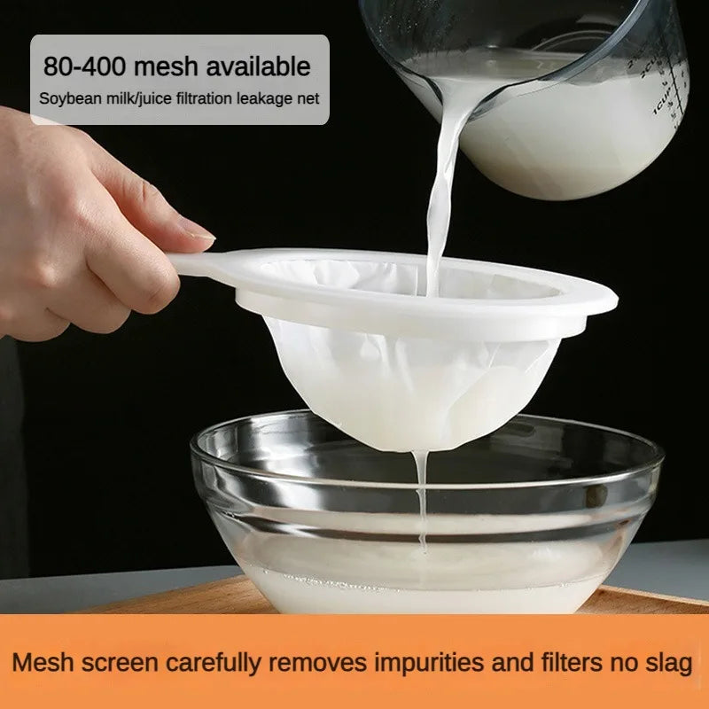 1pc 80/100/200/400Mesh Hand-held High Density Mesh Soy Milk Wine Filter Bag Nut Bag Tea Coffee Oil Yogurt Reusable Filter Net.